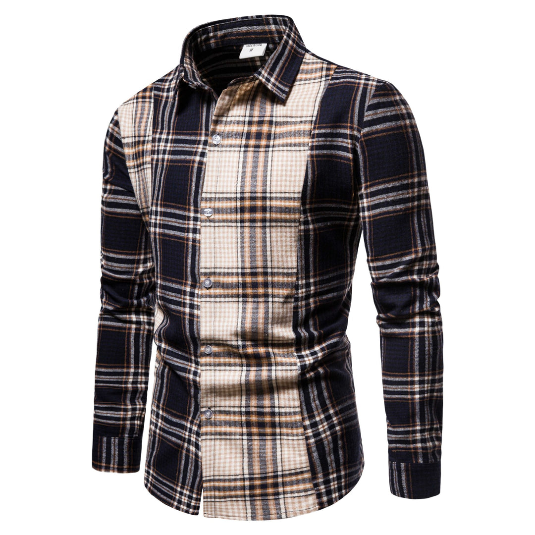 Men's Long Sleeve Shirt in Modern Check Pattern Lisslune