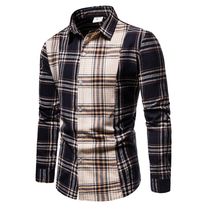 Men's Long Sleeve Shirt in Modern Check Pattern Lisslune