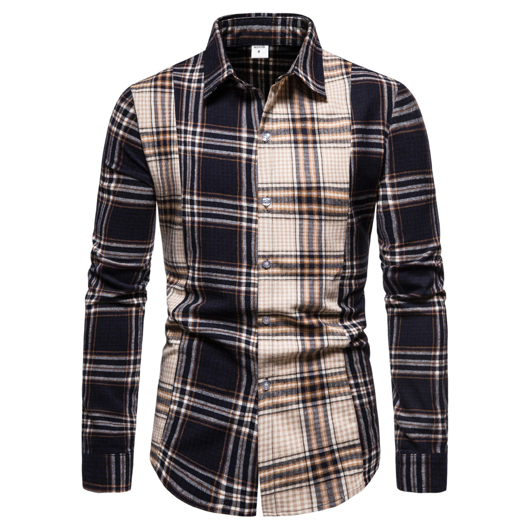 Men's Long Sleeve Shirt in Modern Check Pattern Lisslune