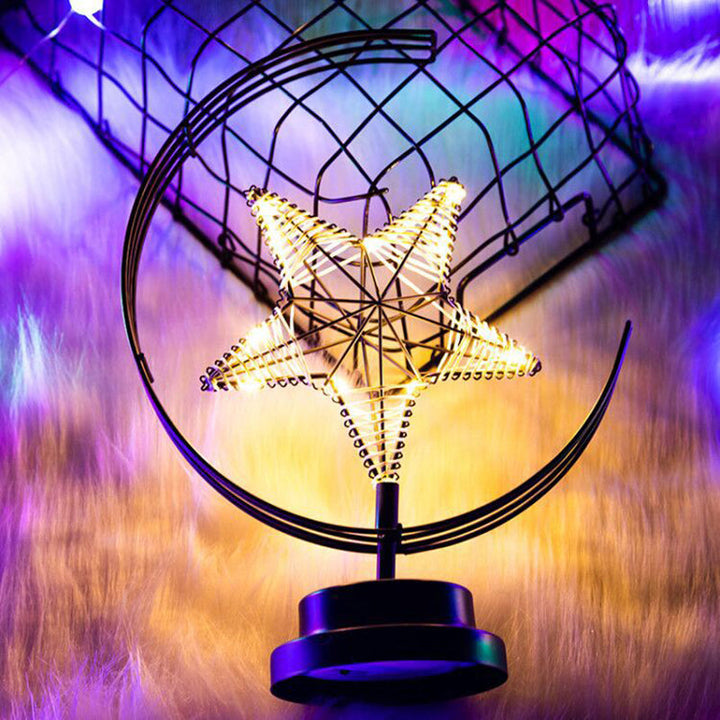 Skørter | Stars and Moon Metallic Battery Table Lighting Art Decor Black LED Nightstand Lamp for Bedroom