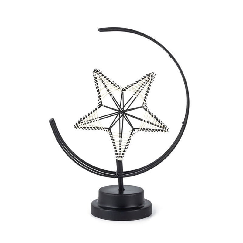 Skørter | Stars and Moon Metallic Battery Table Lighting Art Decor Black LED Nightstand Lamp for Bedroom