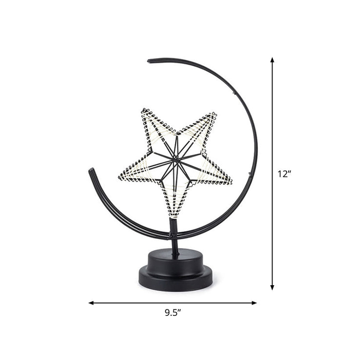 Skørter | Stars and Moon Metallic Battery Table Lighting Art Decor Black LED Nightstand Lamp for Bedroom