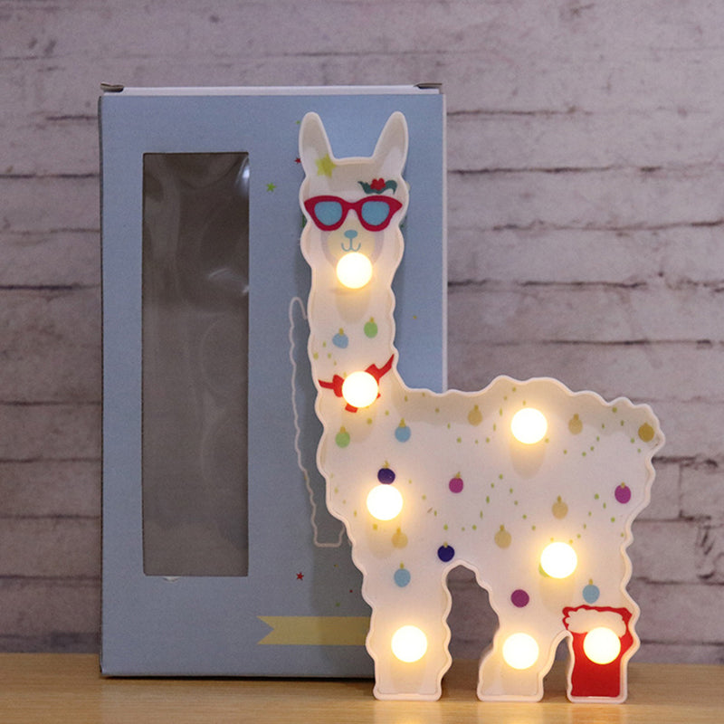 Skørter | Alpaca Shaped Plastic LED Table Lamp Children White Battery Wall Light for Bedroom