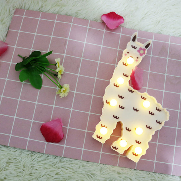 Skørter | Alpaca Shaped Plastic LED Table Lamp Children White Battery Wall Light for Bedroom