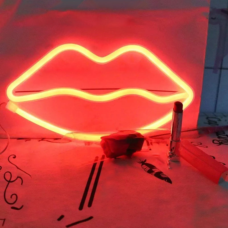 Skørter | Lip-shaped LED neon lighting Artistic plastic White battery-operated wall lamp for children's room