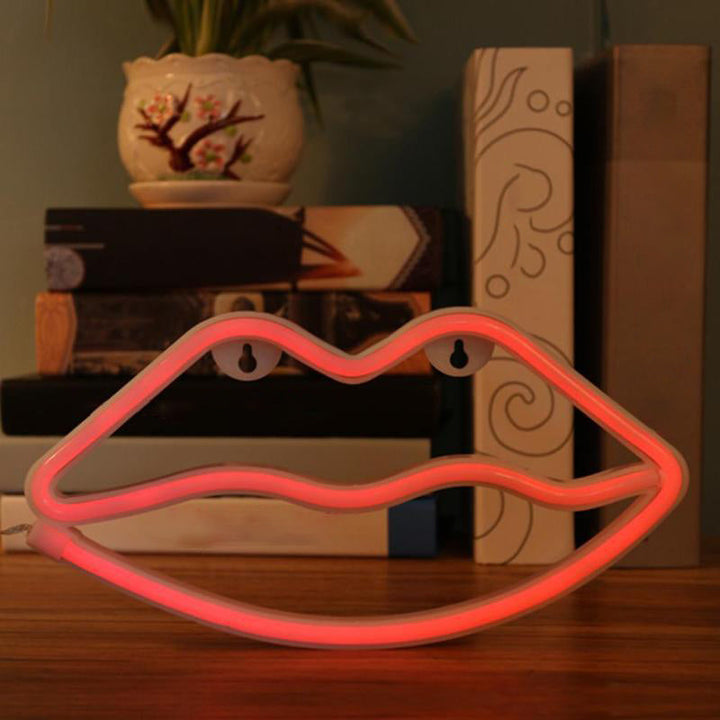 Skørter | Lip-shaped LED neon lighting Artistic plastic White battery-operated wall lamp for children's room
