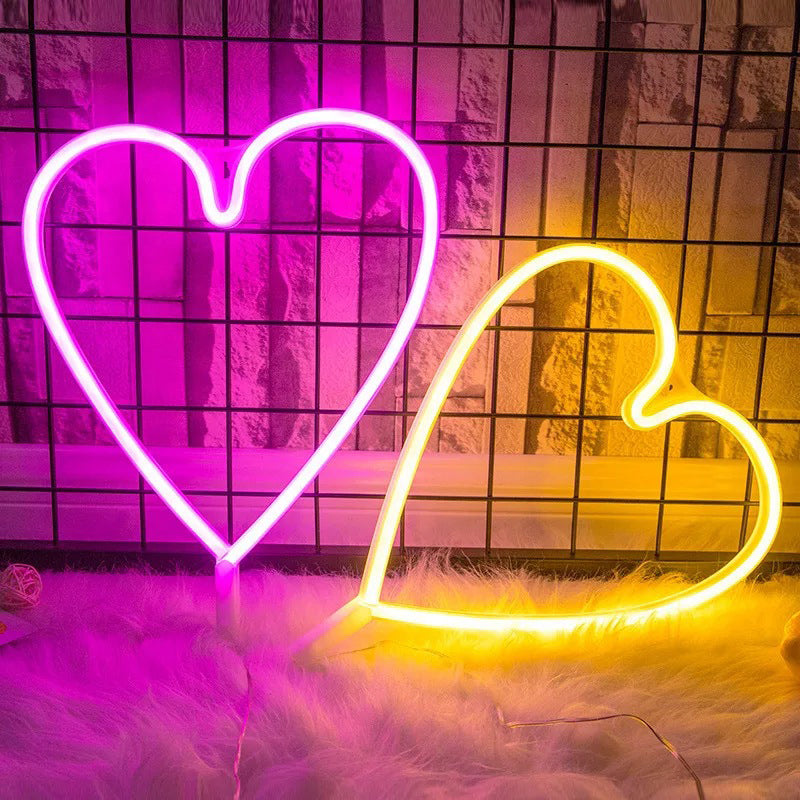 Skørter | Art Decor Heart-shaped LED Neon Night Light Bedroom Battery Wall Lighting Ideas in White