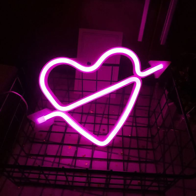 Skørter | Heart and Arrow LED Neon Night Lamp Plastic Bedroom Battery Powered Wall Lighting in White