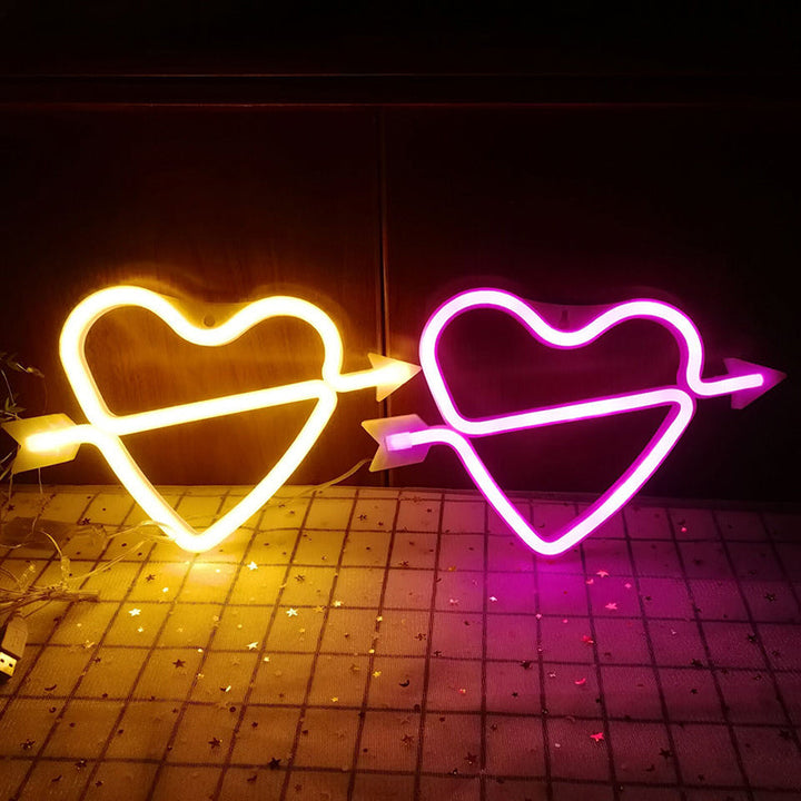 Skørter | Heart and Arrow LED Neon Night Lamp Plastic Bedroom Battery Powered Wall Lighting in White