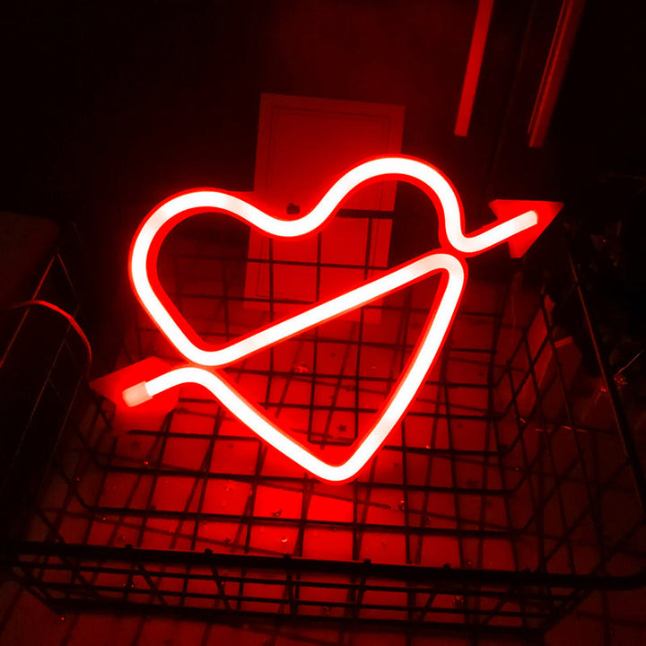 Skørter | Heart and Arrow LED Neon Night Lamp Plastic Bedroom Battery Powered Wall Lighting in White