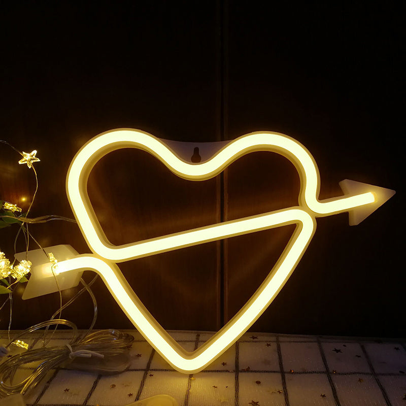 Skørter | Heart and Arrow LED Neon Night Lamp Plastic Bedroom Battery Powered Wall Lighting in White