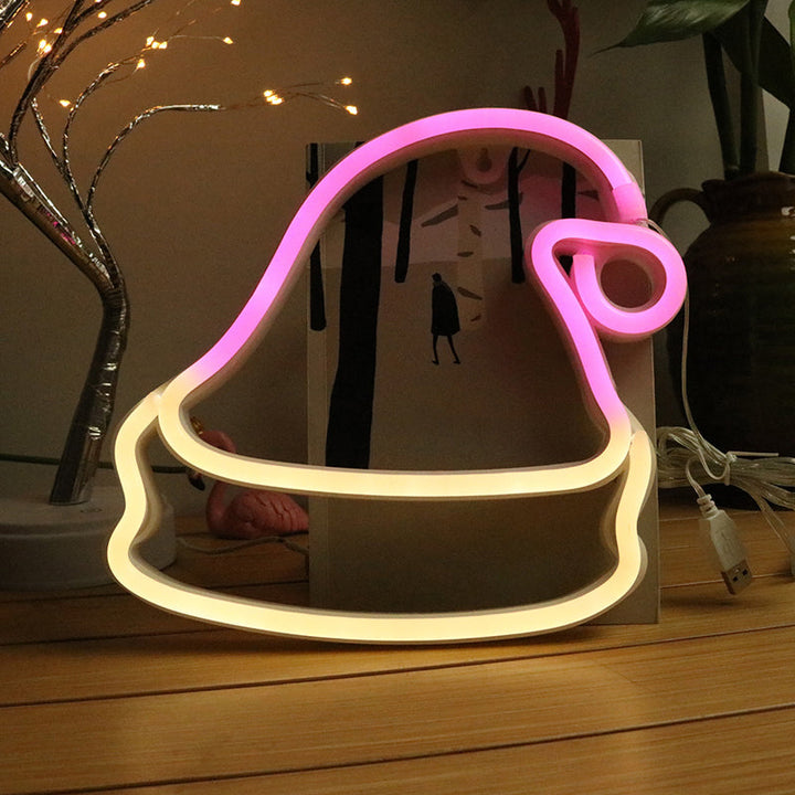 Skørter | White Christmas Hat Battery Wall Lamp Decorative Plastic LED Neon Night Light