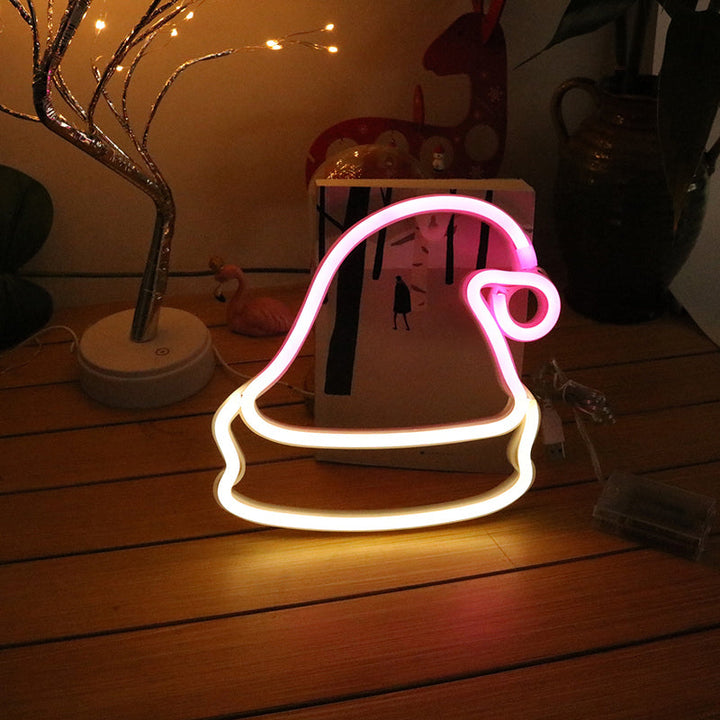 Skørter | White Christmas Hat Battery Wall Lamp Decorative Plastic LED Neon Night Light