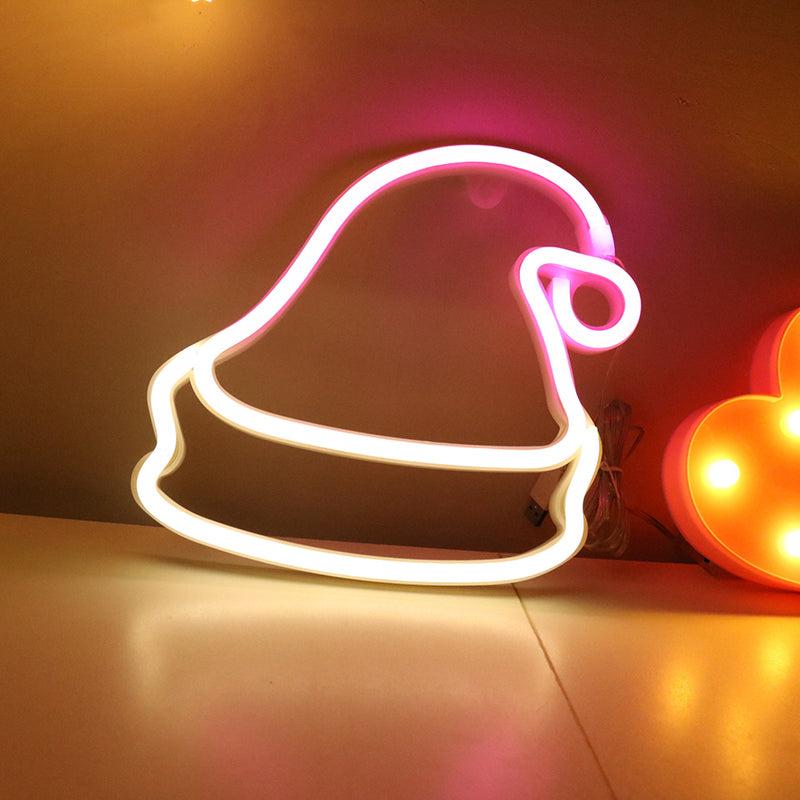 Skørter | White Christmas Hat Battery Wall Lamp Decorative Plastic LED Neon Night Light