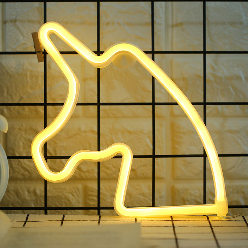 Skørter | Decorative unicorn LED neon night light plastic battery-operated wall lamp in white