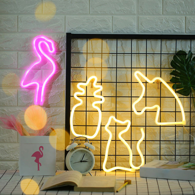 Skørter | Decorative unicorn LED neon night light plastic battery-operated wall lamp in white