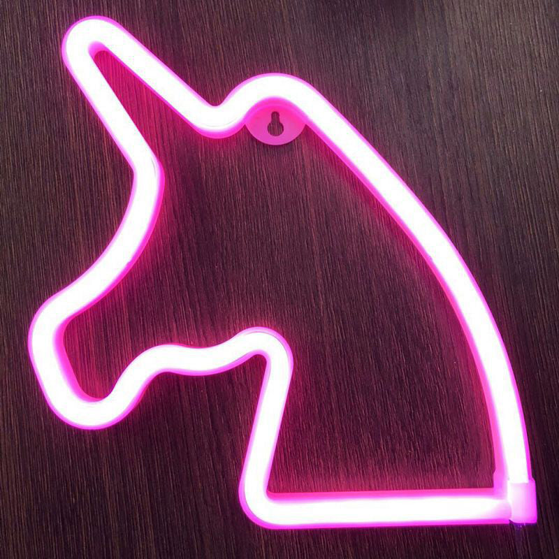 Skørter | Decorative unicorn LED neon night light plastic battery-operated wall lamp in white