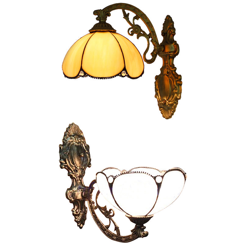 Lisslune | Vintage Dome Wall Lamp Lighting Colored Glass 1 Light Wall Mount Light in Yellow/Blue
