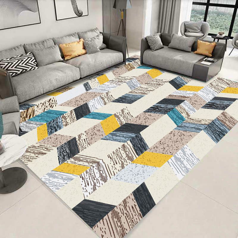 Lisslune | Glam 3D Print Geometric Rug Multicolored Modern Rug Polyester Pet Friendly Stain Resistant Non-Slip Rug for Home