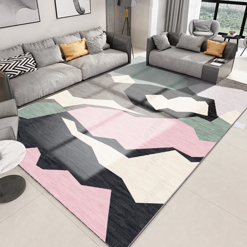Lisslune | Glam 3D Print Geometric Rug Multicolored Modern Rug Polyester Pet Friendly Stain Resistant Non-Slip Rug for Home