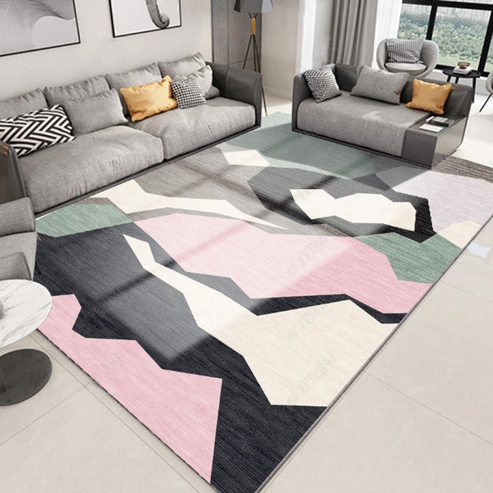 Lisslune | Glam 3D Print Geometric Rug Multicolored Modern Rug Polyester Pet Friendly Stain Resistant Non-Slip Rug for Home