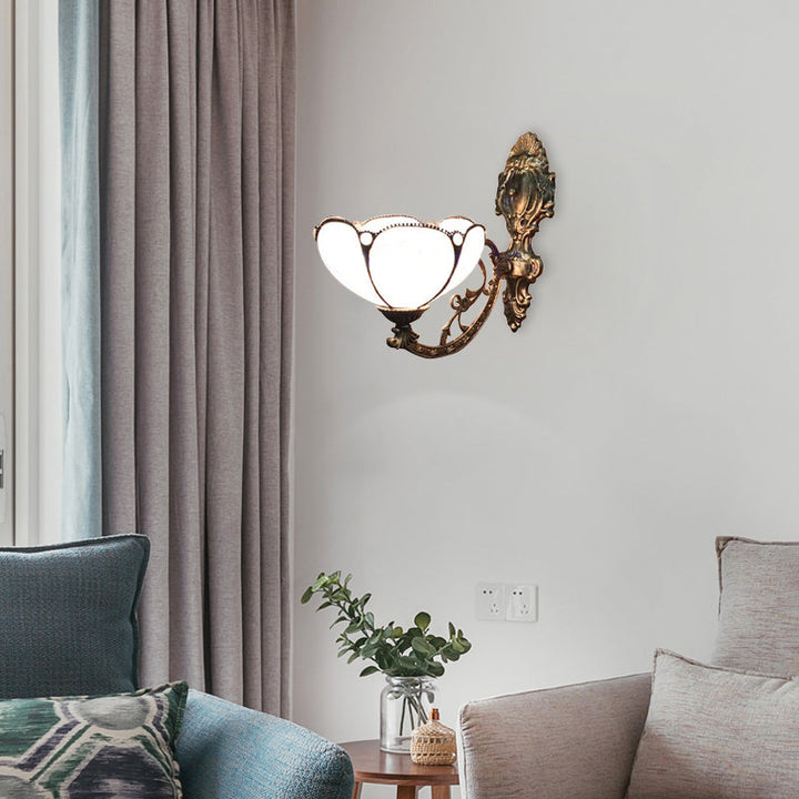 Lisslune | Vintage Dome Wall Lamp Lighting Colored Glass 1 Light Wall Mount Light in Yellow/Blue