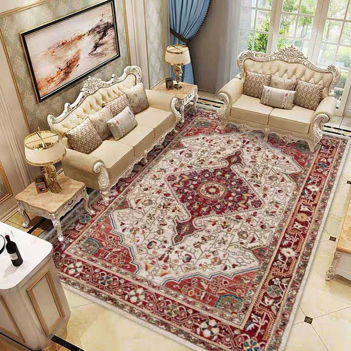 Lisslune | Beautiful Floral Pattern Carpet Multicolor Moroccan Style Carpet Polyester Non-Slip Washable Stain Resistant Carpet for Room