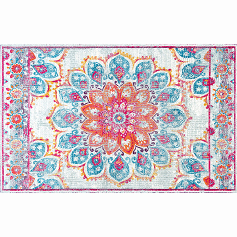 Lisslune | Beautiful Floral Pattern Carpet Multicolor Moroccan Style Carpet Polyester Non-Slip Washable Stain Resistant Carpet for Room