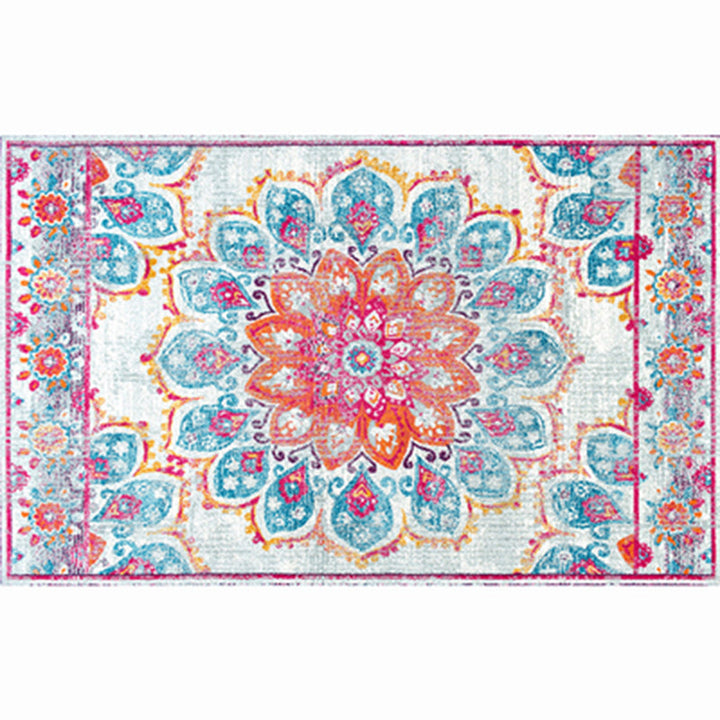 Lisslune | Beautiful Floral Pattern Carpet Multicolor Moroccan Style Carpet Polyester Non-Slip Washable Stain Resistant Carpet for Room