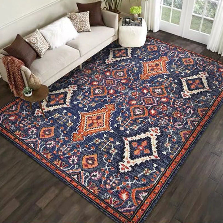Lisslune | Beautiful Floral Pattern Carpet Multicolor Moroccan Style Carpet Polyester Non-Slip Washable Stain Resistant Carpet for Room