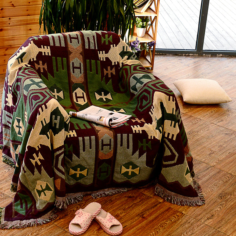 Lisslune | Retro Country Style Carpet Green Geometric Woven Carpet Pet Friendly Carpet for the Living Room