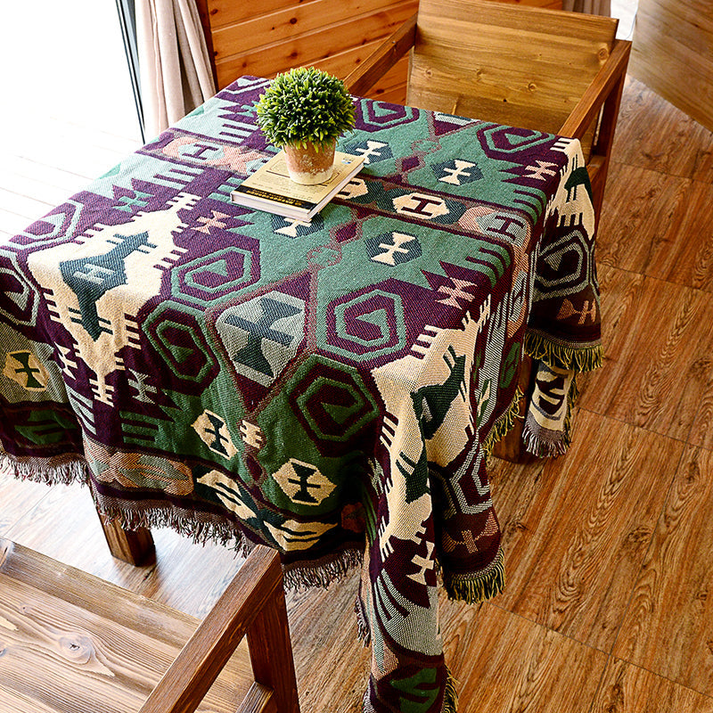 Lisslune | Retro Country Style Carpet Green Geometric Woven Carpet Pet Friendly Carpet for the Living Room