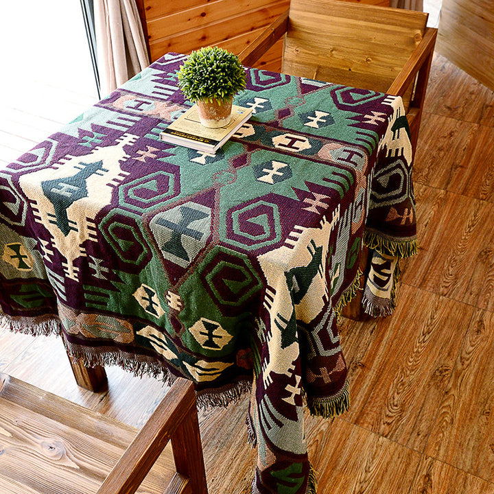 Lisslune | Retro Country Style Carpet Green Geometric Woven Carpet Pet Friendly Carpet for the Living Room