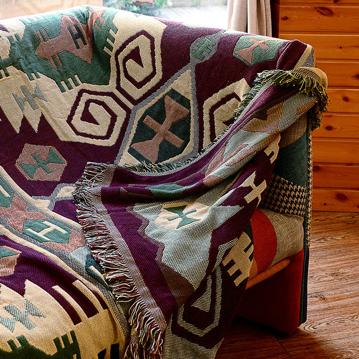 Lisslune | Retro Country Style Carpet Green Geometric Woven Carpet Pet Friendly Carpet for the Living Room