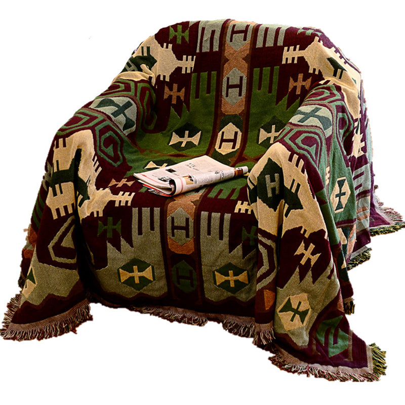 Lisslune | Retro Country Style Carpet Green Geometric Woven Carpet Pet Friendly Carpet for the Living Room