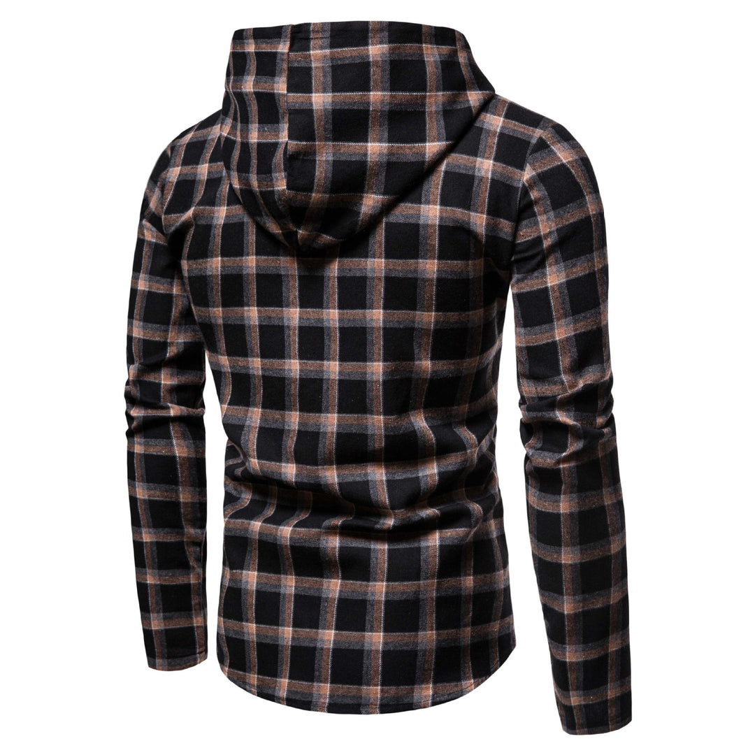 Men's Casual Flannel Shirt with Integrated Hoodie Lisslune