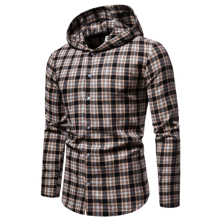 Men's Casual Flannel Shirt with Integrated Hoodie Lisslune