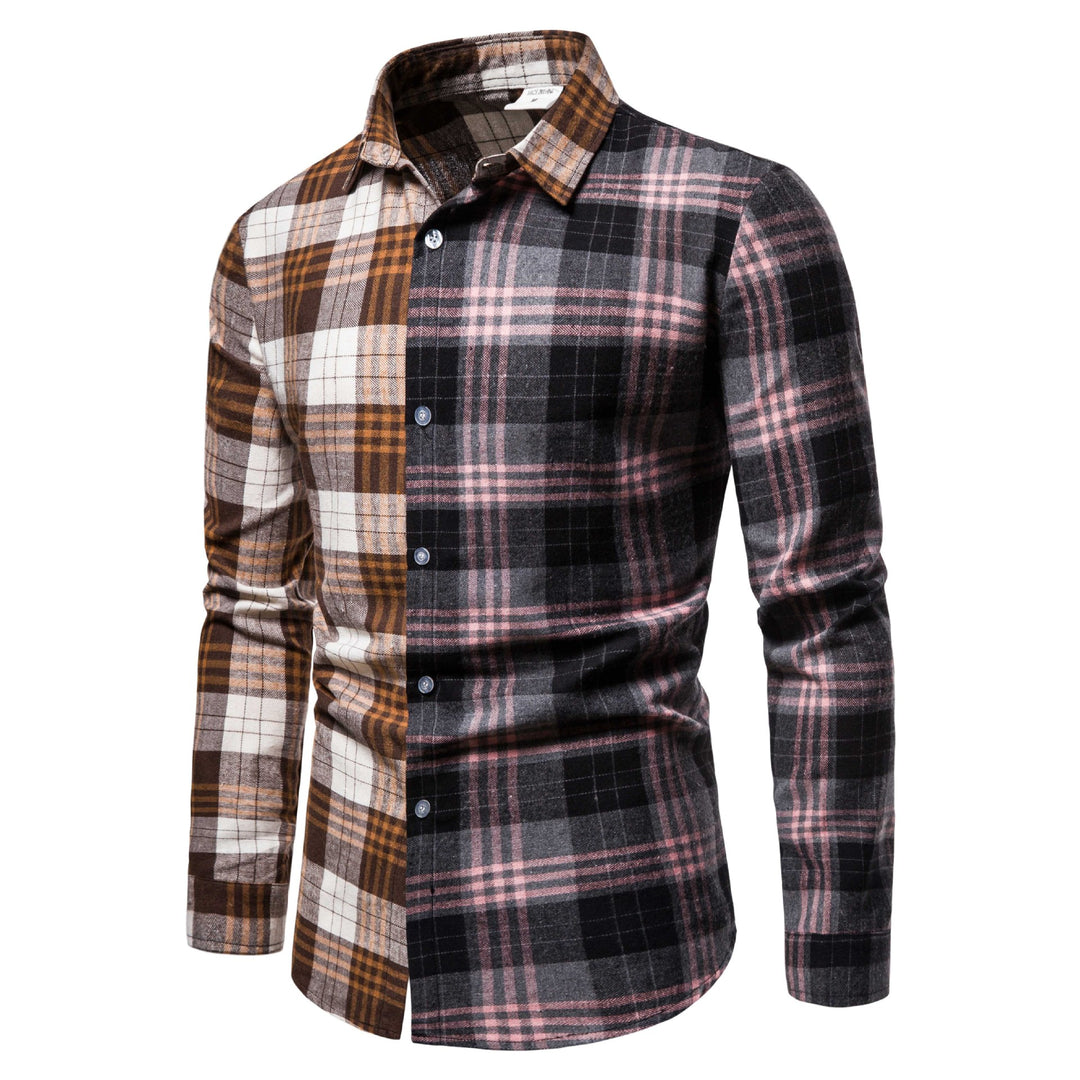 Men's Long Sleeve Shirt in Creative Patchwork Design Lisslune