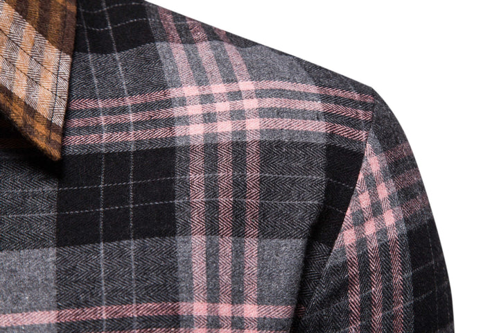 Men's Long Sleeve Shirt in Creative Patchwork Design Lisslune