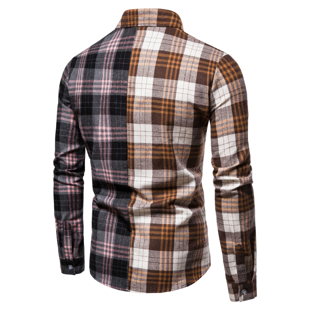 Men's Long Sleeve Shirt in Creative Patchwork Design Lisslune
