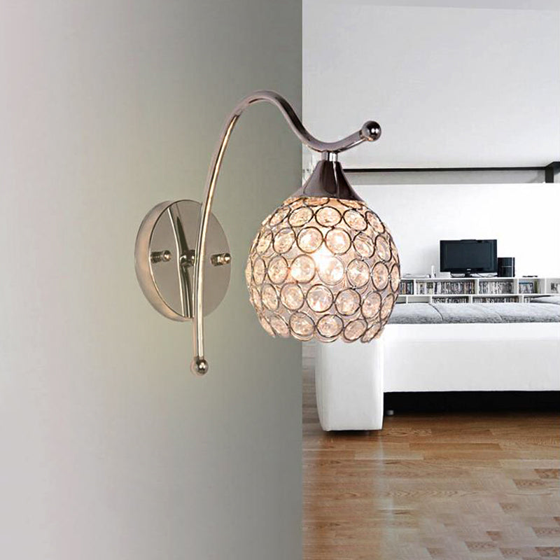 Lisslune | Dome Wall Light Modern Crystal 1 Light Hallway Wall Mounted Light with Chrome Backplate