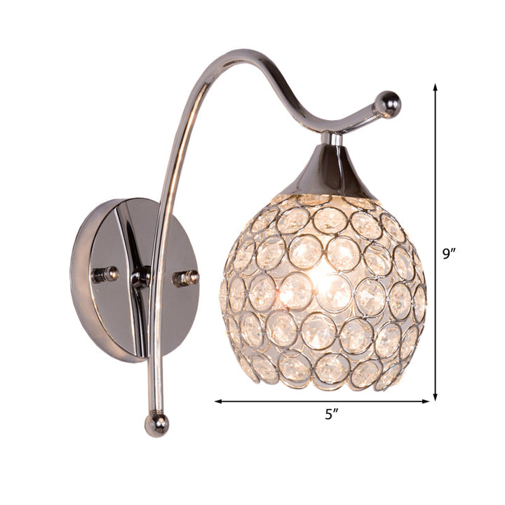 Lisslune | Dome Wall Light Modern Crystal 1 Light Hallway Wall Mounted Light with Chrome Backplate