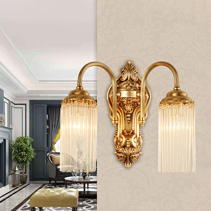Skørter | Gold Cylinder Wall Light Nordic 1/2 Light Metal Wall Light with Crystal Rod Shade