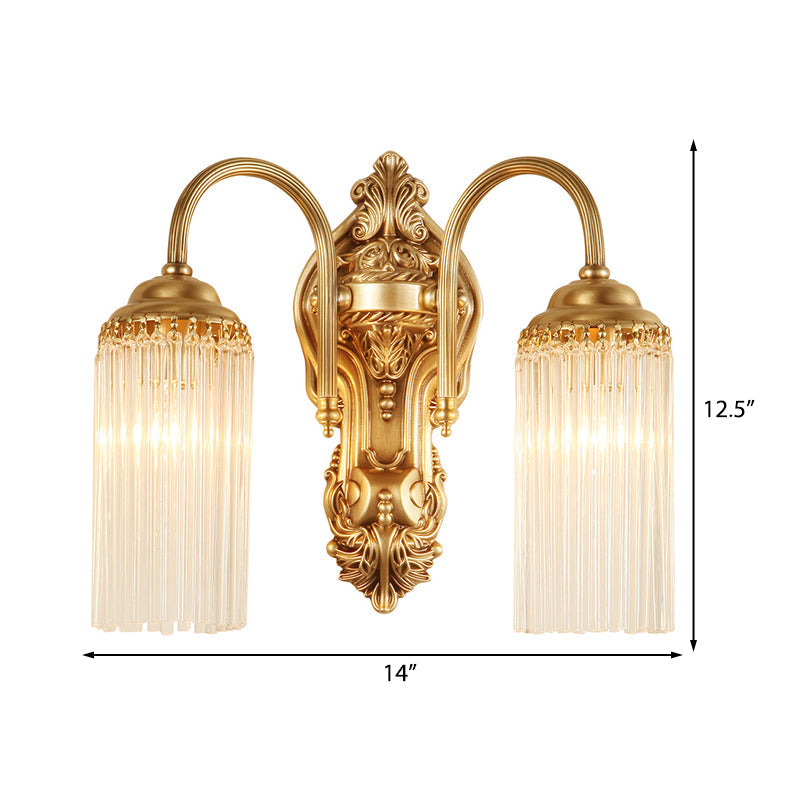 Skørter | Gold Cylinder Wall Light Nordic 1/2 Light Metal Wall Light with Crystal Rod Shade