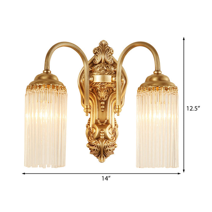 Skørter | Gold Cylinder Wall Light Nordic 1/2 Light Metal Wall Light with Crystal Rod Shade