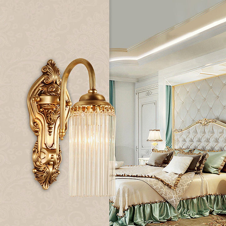 Skørter | Gold Cylinder Wall Light Nordic 1/2 Light Metal Wall Light with Crystal Rod Shade