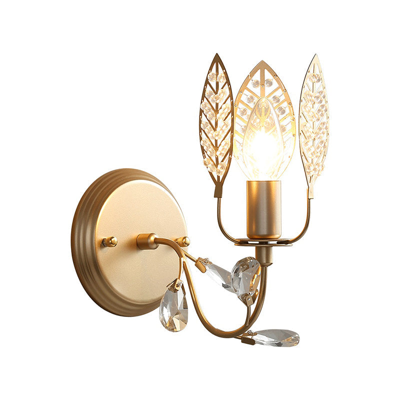 Lisslune | Modernism 1 Light Wall Lamp with Crystal Leaf Bronze Branch Wall Mounted Light for Bedroom