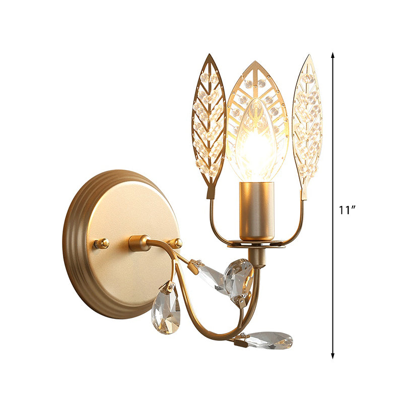 Lisslune | Modernism 1 Light Wall Lamp with Crystal Leaf Bronze Branch Wall Mounted Light for Bedroom