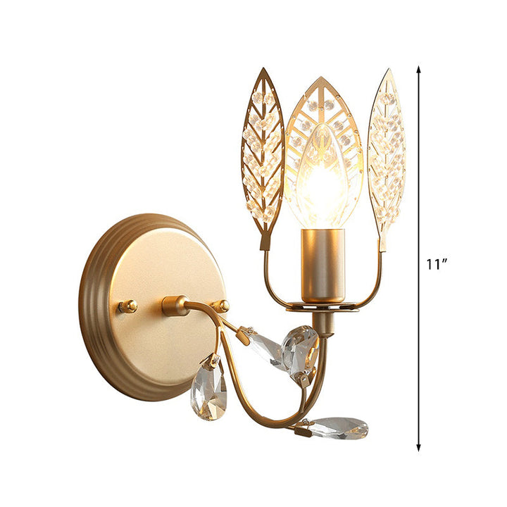 Lisslune | Modernism 1 Light Wall Lamp with Crystal Leaf Bronze Branch Wall Mounted Light for Bedroom