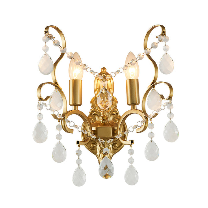 Lisslune | Brass Arch Arm Wall Mounted Light Modernism 1/2 Lights Metal Flush Mount Wall Light with Drop Crystal Decoration